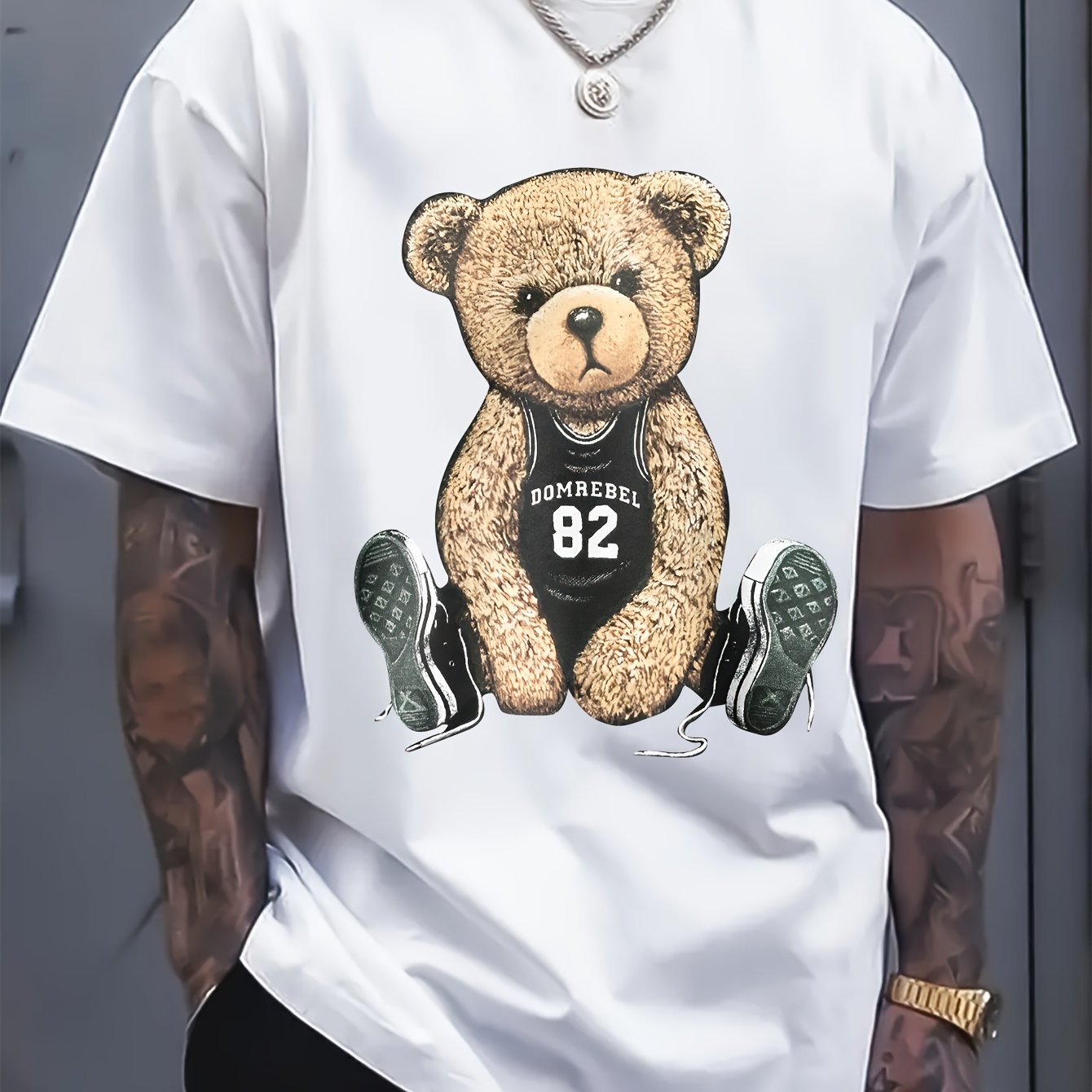 [Cotton Men's T-Shirt] Soft Cotton Men's Casual T-Shirt | Funny Basketball Bear Print, Short Sleeve, Round Neck, Summer Tee for Men | Sporty Urban Style, Playful Graphic Tee, Basketball Shirt