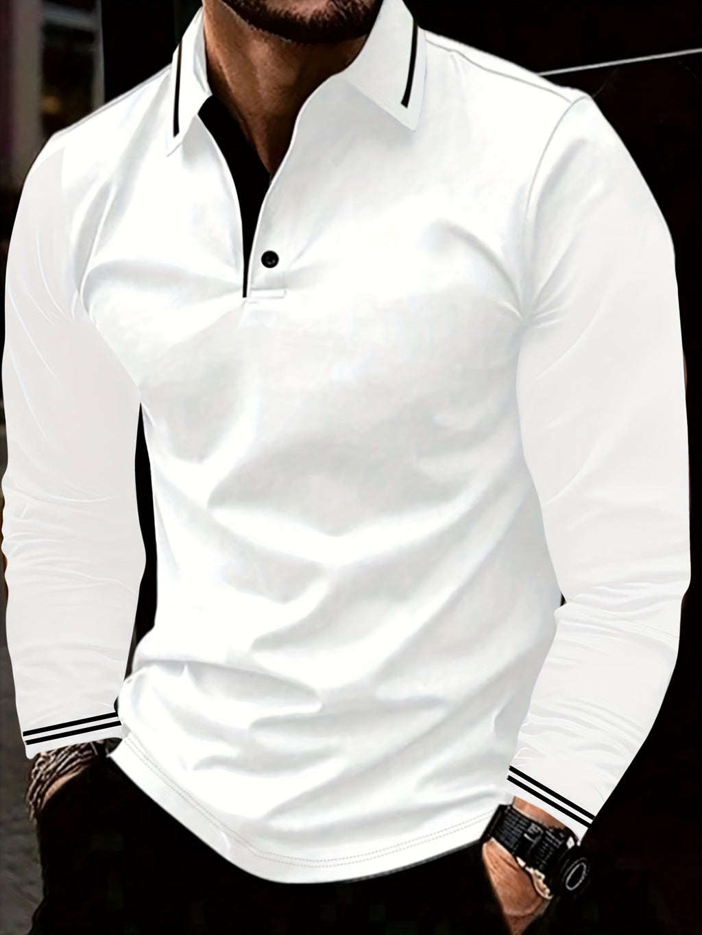 Men's Casual Long Sleeve Polo Shirt