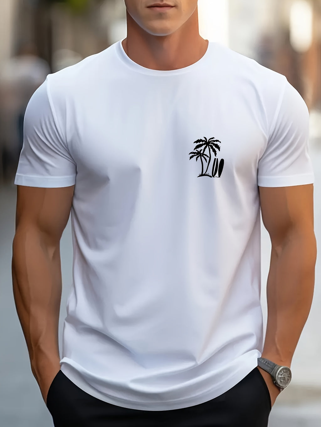 Palm Tree Print Men's Casual T-Shirt
