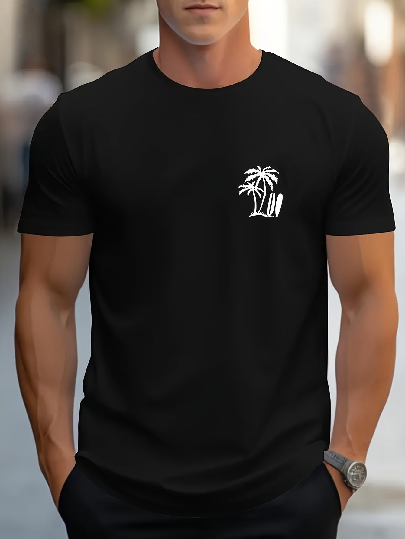 Palm Tree Print Men's Casual T-Shirt