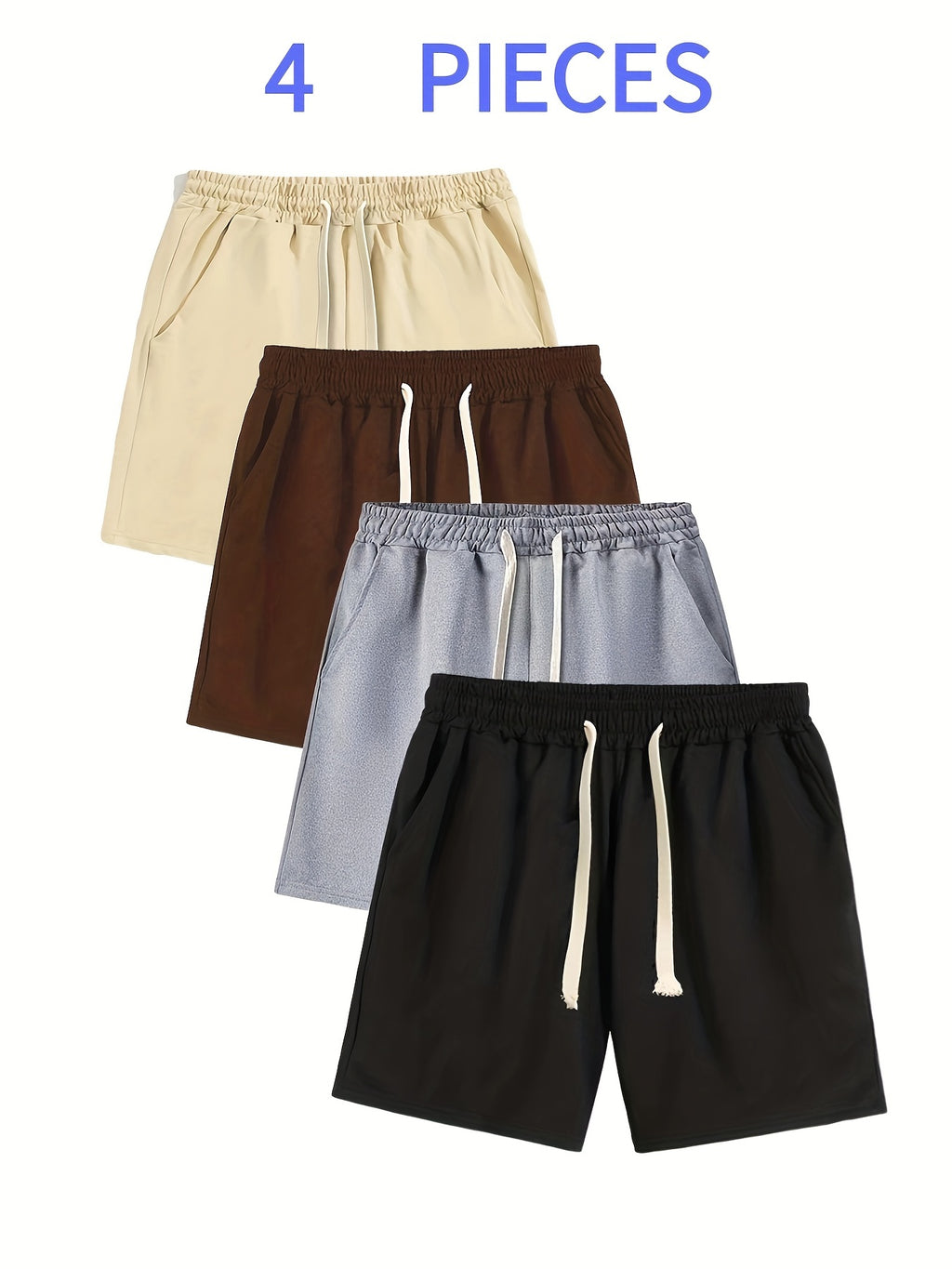 4 Pieces Comfy Solid Color Men's Shorts