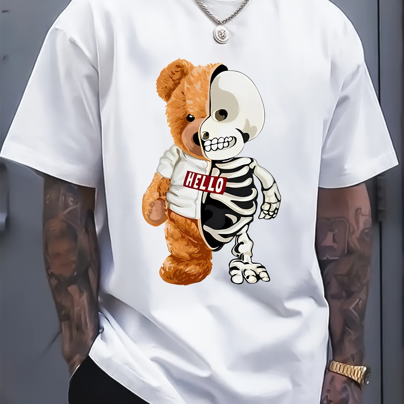 [Cotton Men's T-Shirt] Soft Cotton Men's Casual T-Shirt | Funny Basketball Bear Print, Short Sleeve, Round Neck, Summer Tee for Men | Sporty Urban Style, Playful Graphic Tee, Basketball Shirt