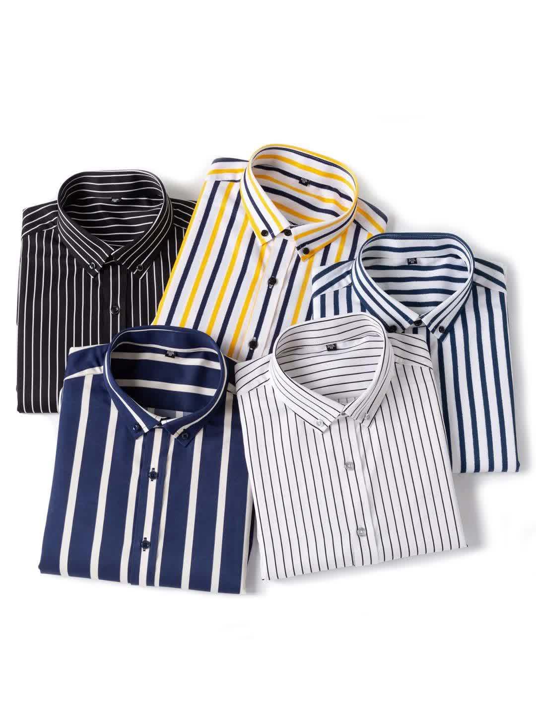 A Classic Regular-Fit Men'S Dress Shirt with Wide Vertical Stripes.
