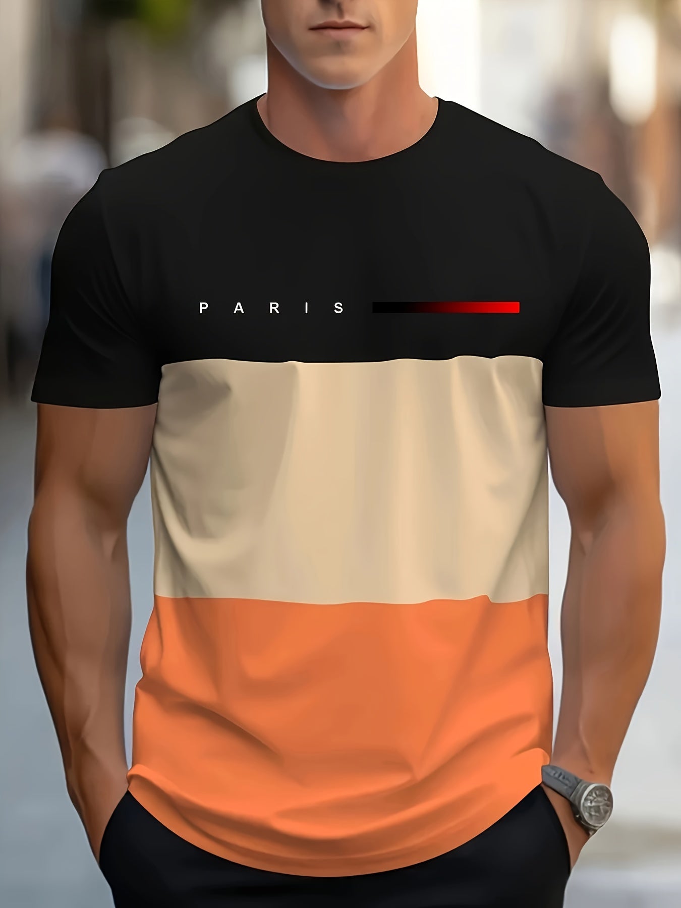 Men's Casual T-Shirt - Short Sleeve, Geometric Stripe Design