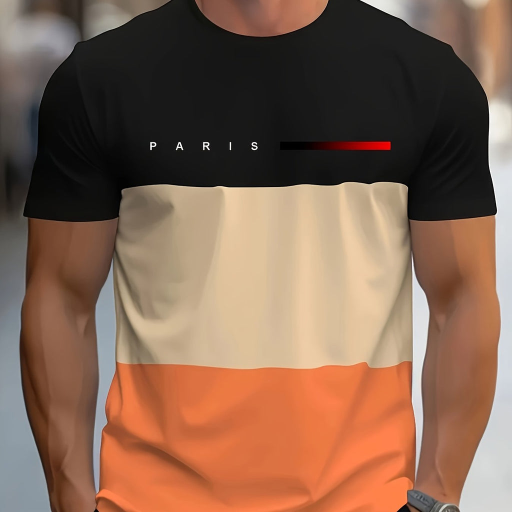 Men's Casual T-Shirt - Short Sleeve, Geometric Stripe Design