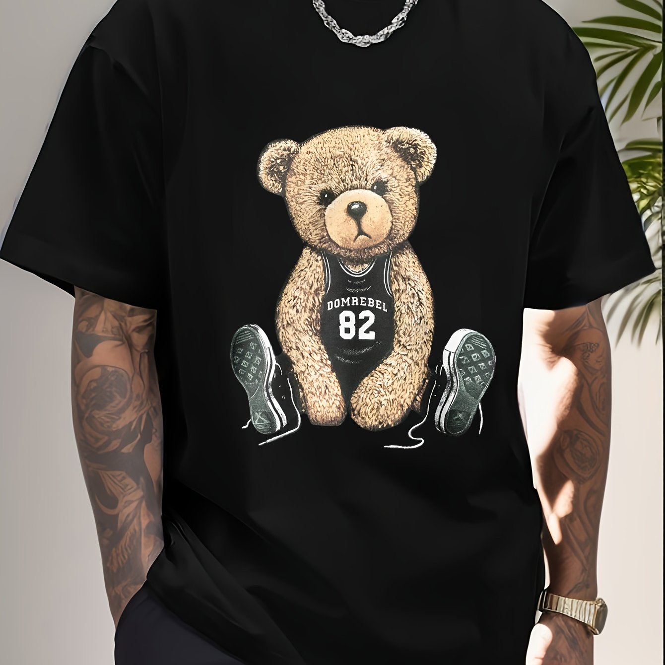 [Cotton Men's T-Shirt] Soft Cotton Men's Casual T-Shirt | Funny Basketball Bear Print, Short Sleeve, Round Neck, Summer Tee for Men | Sporty Urban Style, Playful Graphic Tee, Basketball Shirt