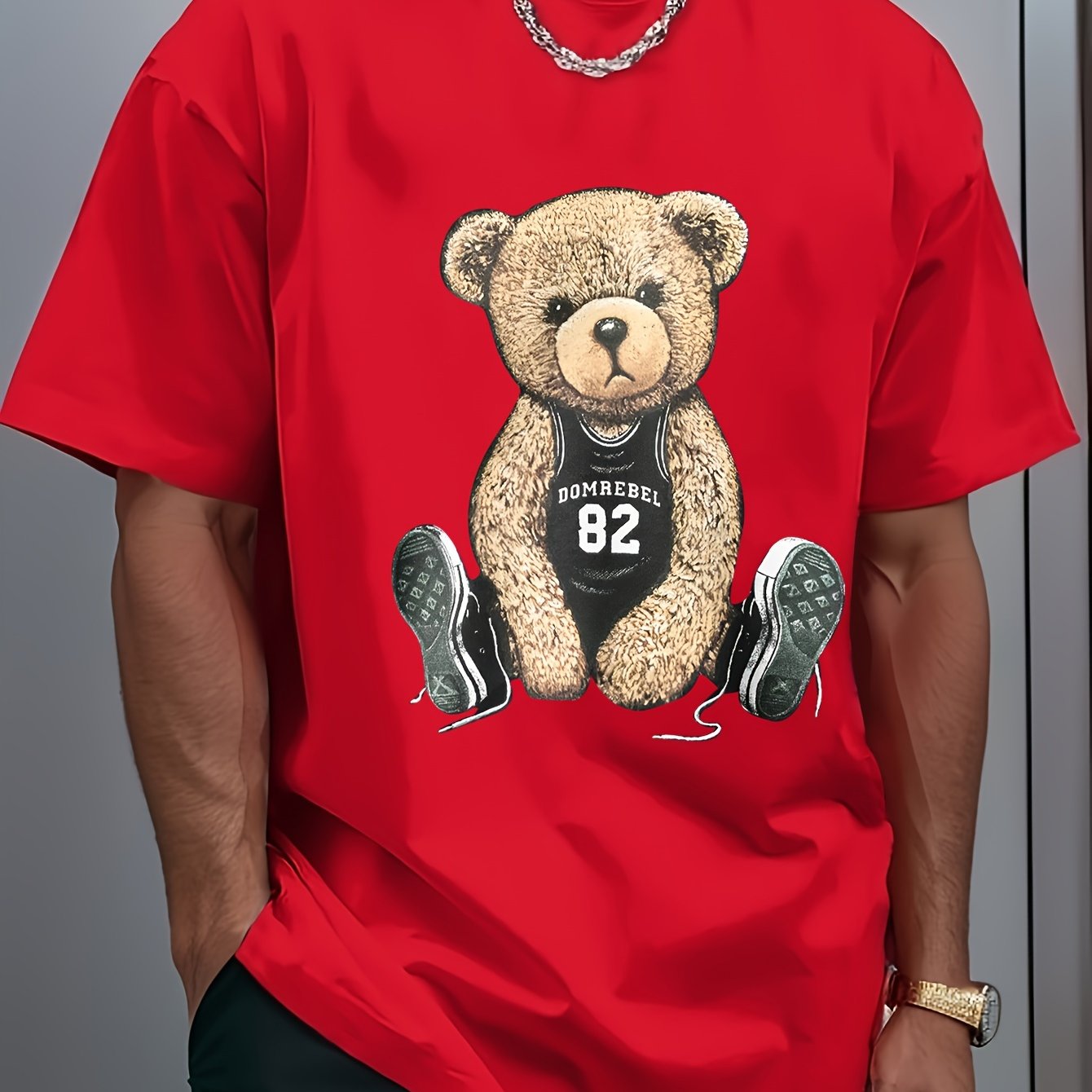 [Cotton Men's T-Shirt] Soft Cotton Men's Casual T-Shirt | Funny Basketball Bear Print, Short Sleeve, Round Neck, Summer Tee for Men | Sporty Urban Style, Playful Graphic Tee, Basketball Shirt