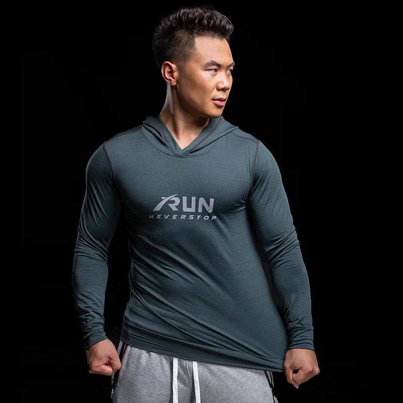 Gym Sports Fitness Dry Hooded T-Shirt for Men
