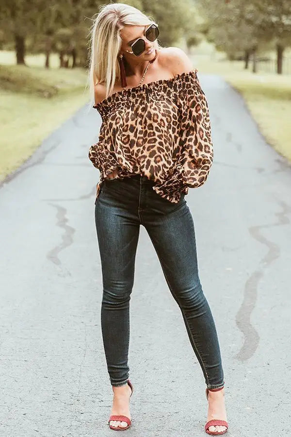 Women's Off Shoulder Blouse Leopard