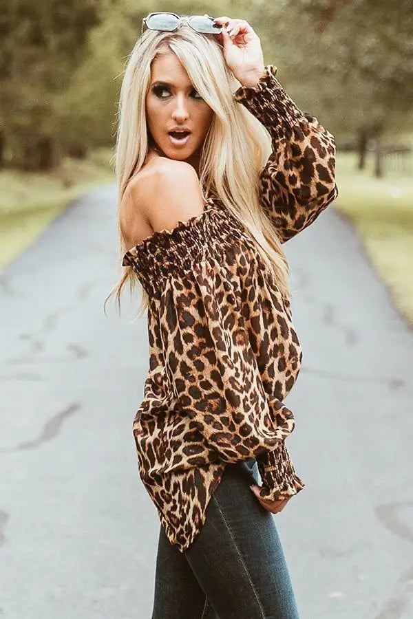 Women's Off Shoulder Blouse Leopard