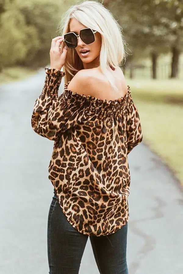Women's Off Shoulder Blouse Leopard