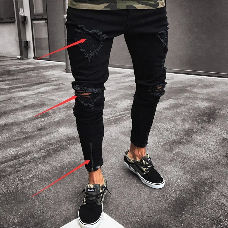 Men's Ripped Stretch Zipper Trend Trousers