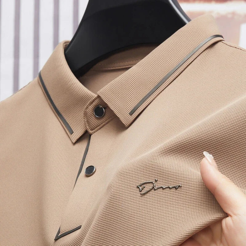 Men's New Seamless Premium Luxury Cool Fabric Business Casual Golf Slim Fit Blouse Collar Polo Shirt