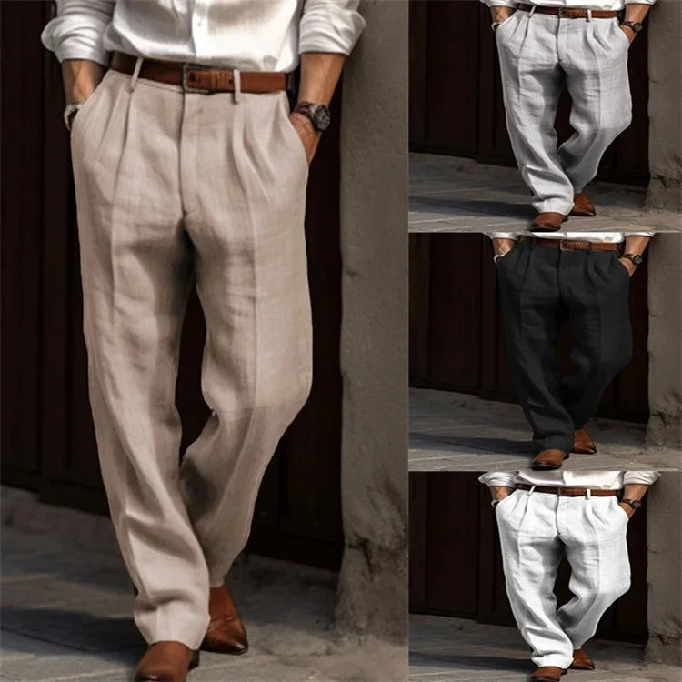 Men's Linen Long Pants in Straight-leg, Solid Color, Comfortable, Breathable for Casual Daily and Vacation in Spring and Summer