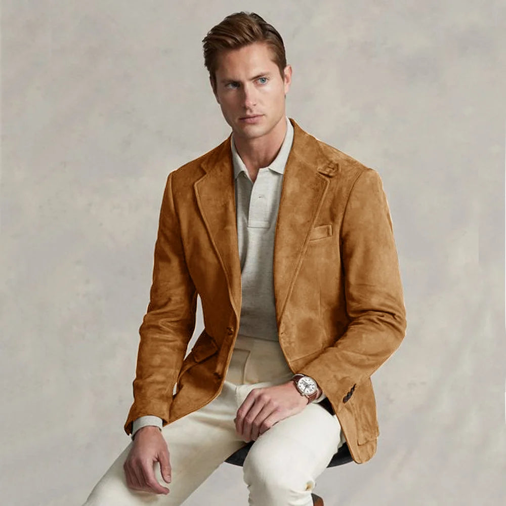 Men's Suit Jacket Suede Single Breasted Casual
