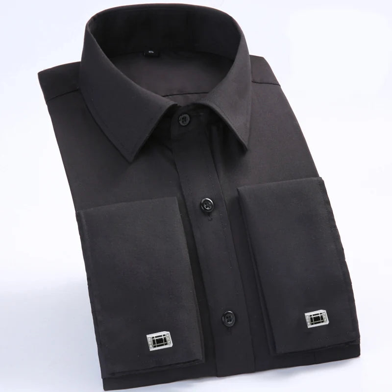 Men's Tuxedo Shirt Long Sleeve French Cuff Button Wedding Dress Shirts Double Cuff with Cufflinks