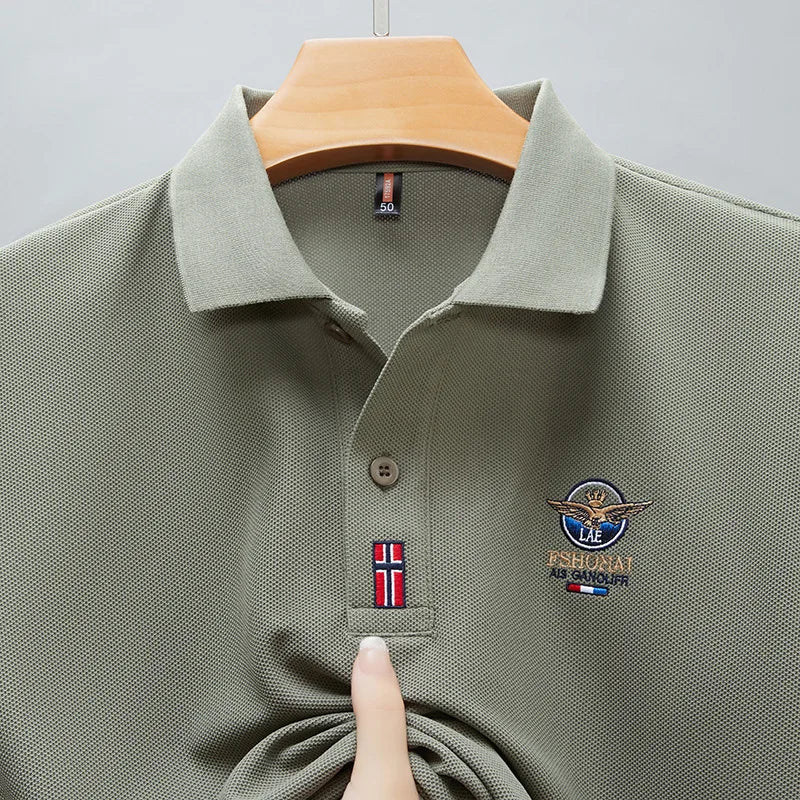 New Business Casual Wrinkle Resistant Half Sleeved Lapel Polo Shirt for Men