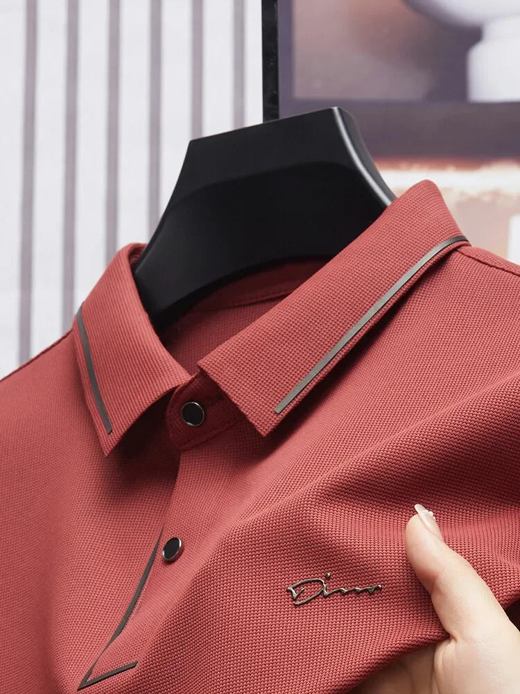 Men's New Seamless Premium Luxury Cool Fabric Business Casual Golf Slim Fit Blouse Collar Polo Shirt