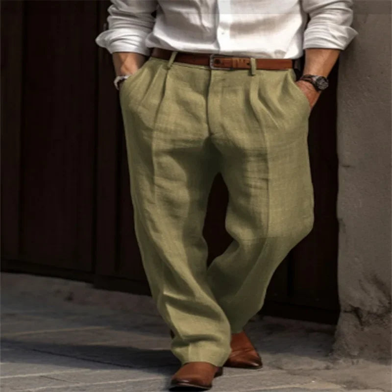 Men's Linen Long Pants in Straight-leg, Solid Color, Comfortable, Breathable for Casual Daily and Vacation in Spring and Summer