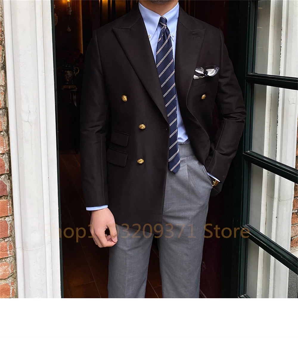 Men Double-breasted Slim Fit Blazer Jackets