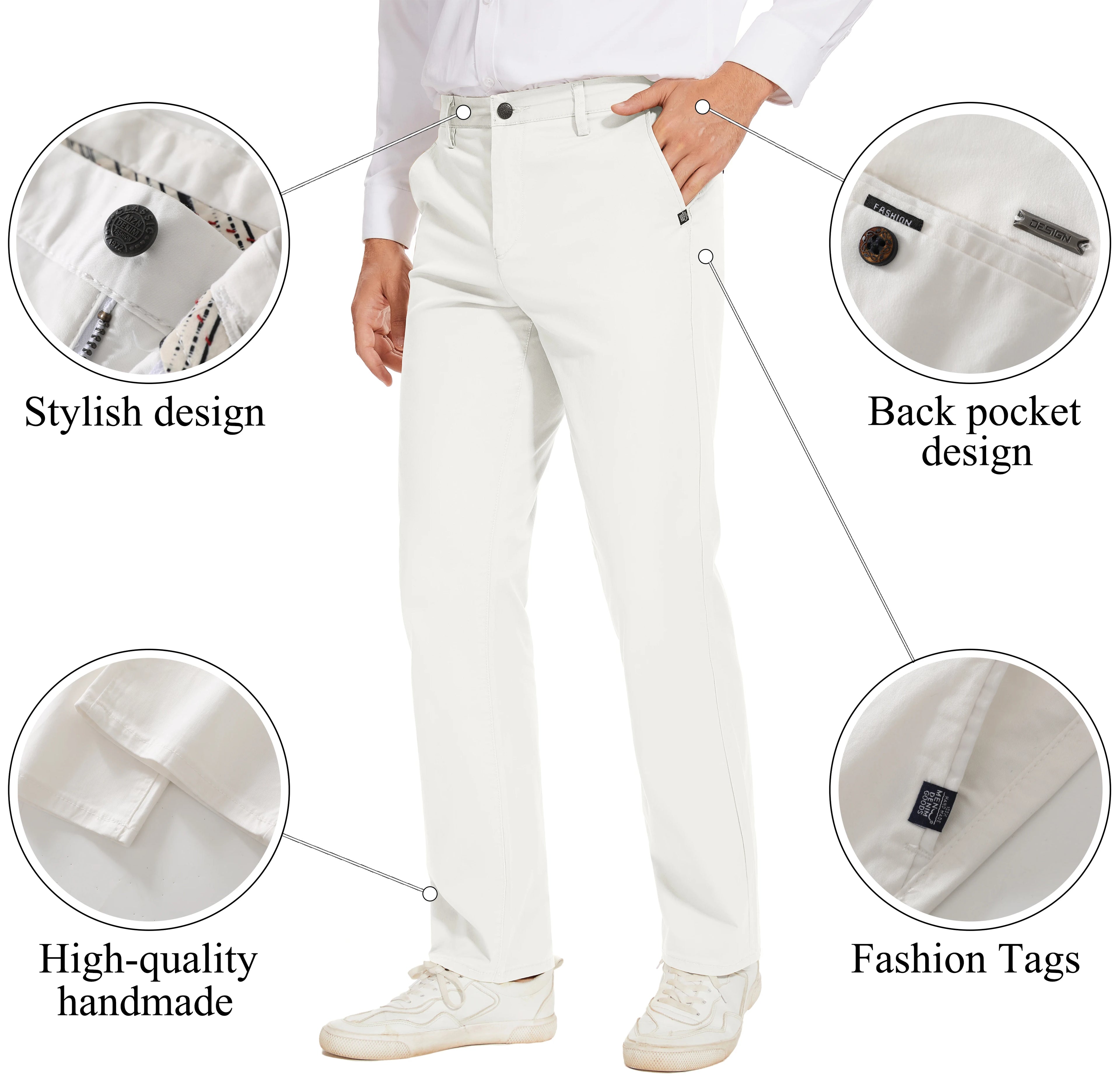 Men's Classic Straight White Cotton Chino Pants