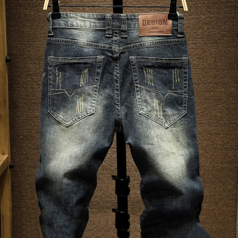Men's Denim Pants Slim Fit Retro Stretch