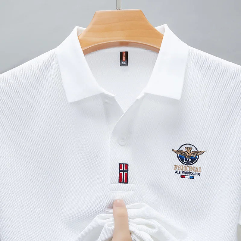 New Business Casual Wrinkle Resistant Half Sleeved Lapel Polo Shirt for Men