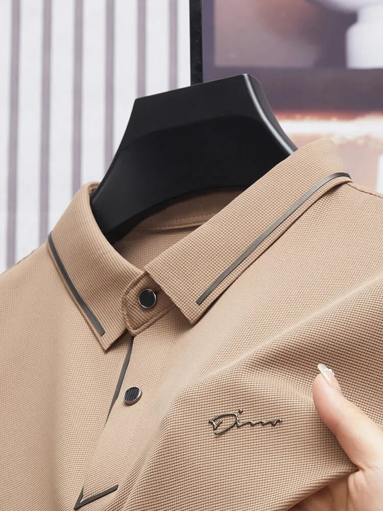 Men's New Seamless Premium Luxury Cool Fabric Business Casual Golf Slim Fit Blouse Collar Polo Shirt