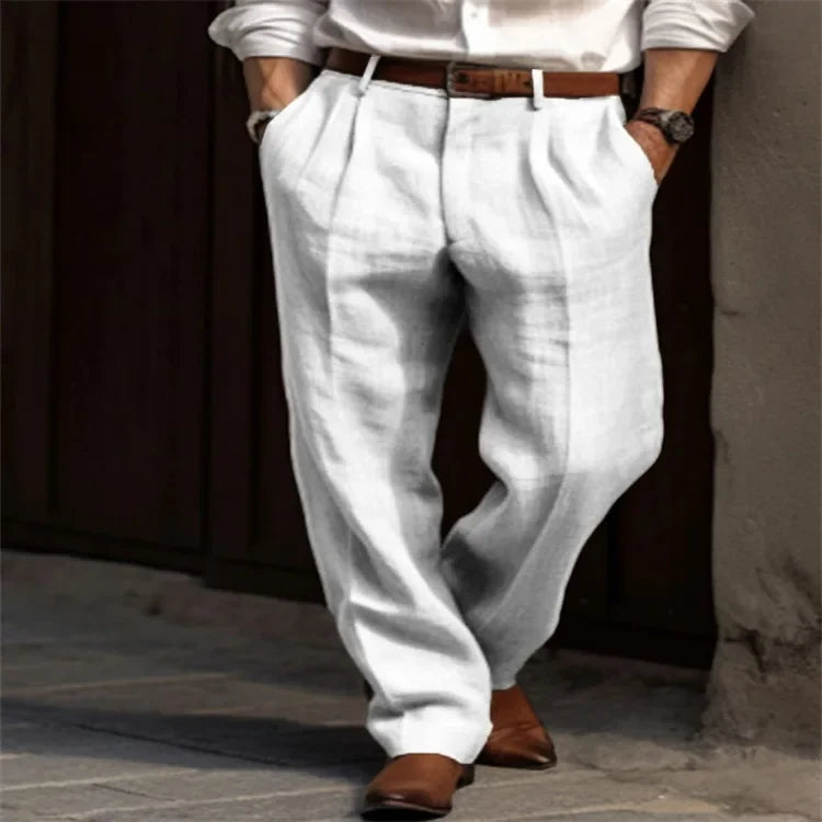 Men's Linen Long Pants in Straight-leg, Solid Color, Comfortable, Breathable for Casual Daily and Vacation in Spring and Summer