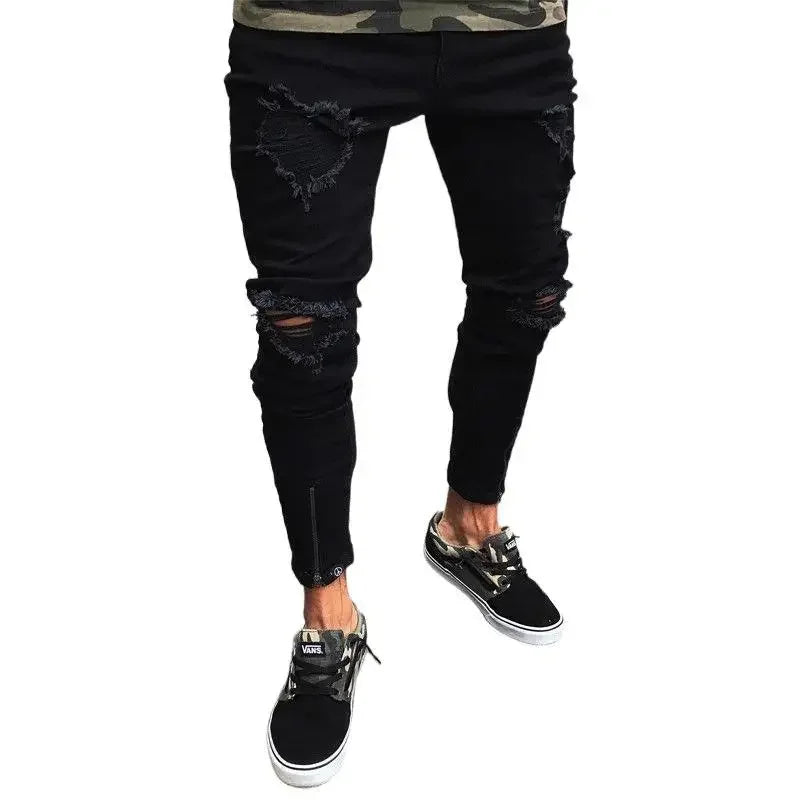 Men's Ripped Stretch Zipper Trend Trousers