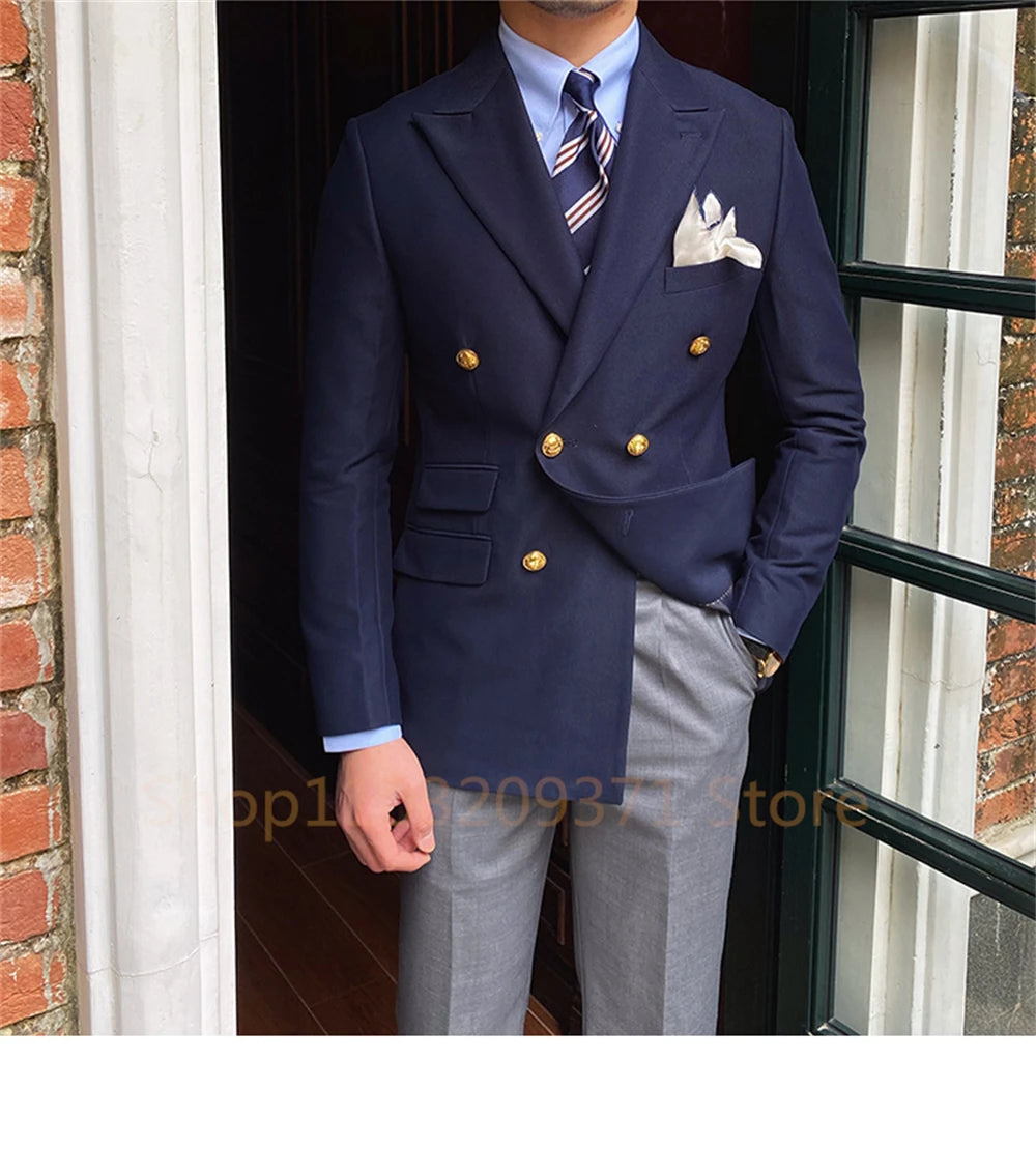 Men Double-breasted Slim Fit Blazer Jackets