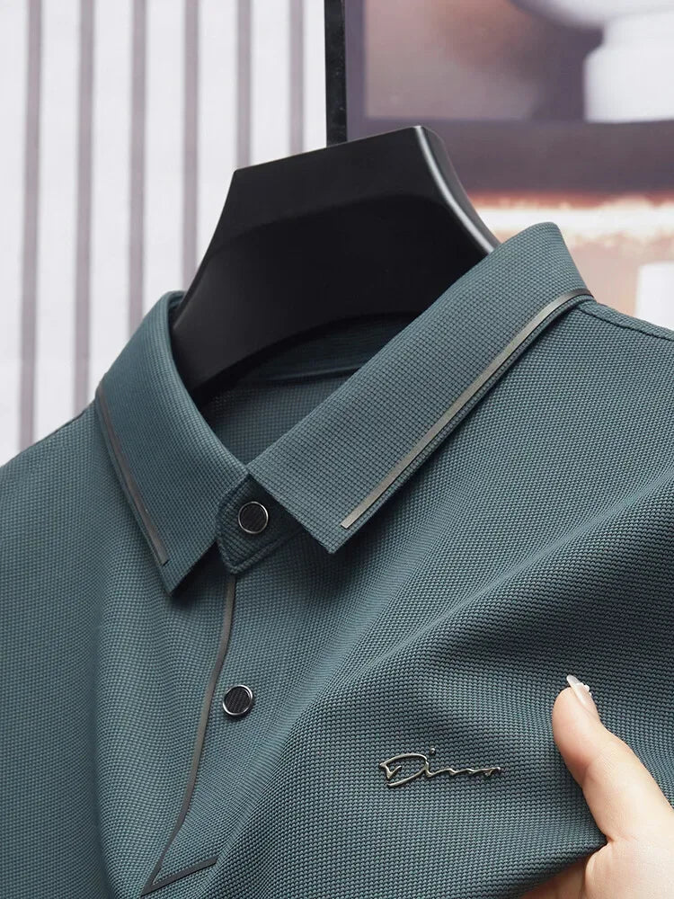 Men's New Seamless Premium Luxury Cool Fabric Business Casual Golf Slim Fit Blouse Collar Polo Shirt