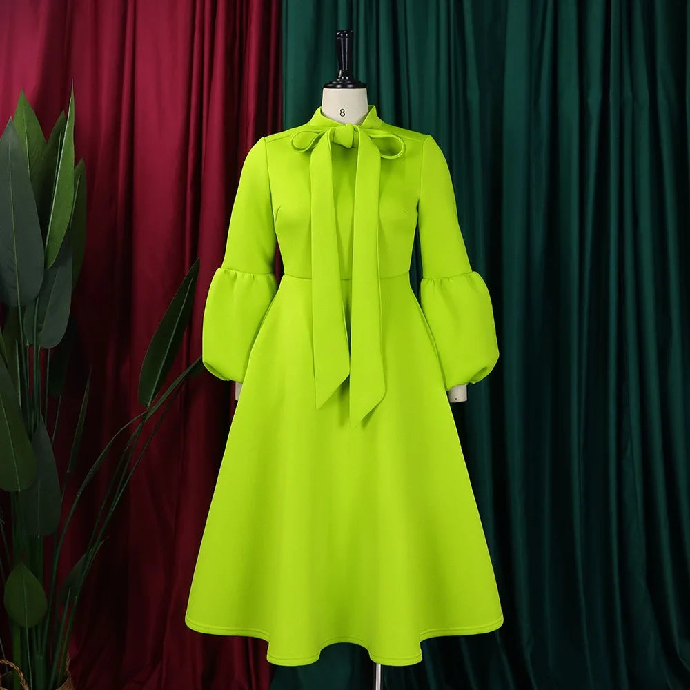 Elegant Dresses for Women Bow Collar Full Sleeve High Waisted