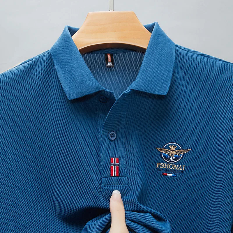 New Business Casual Wrinkle Resistant Half Sleeved Lapel Polo Shirt for Men