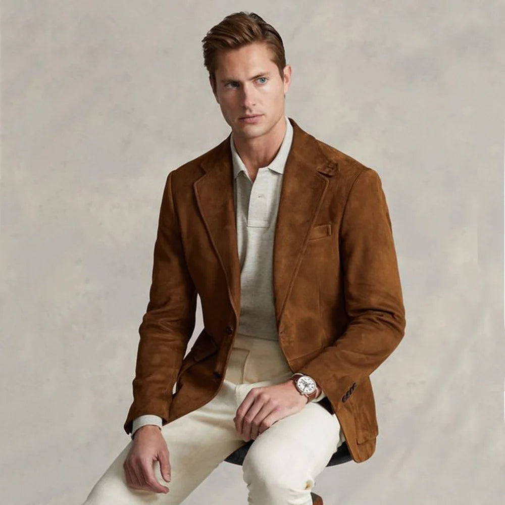 Men's Suit Jacket Suede Single Breasted Casual