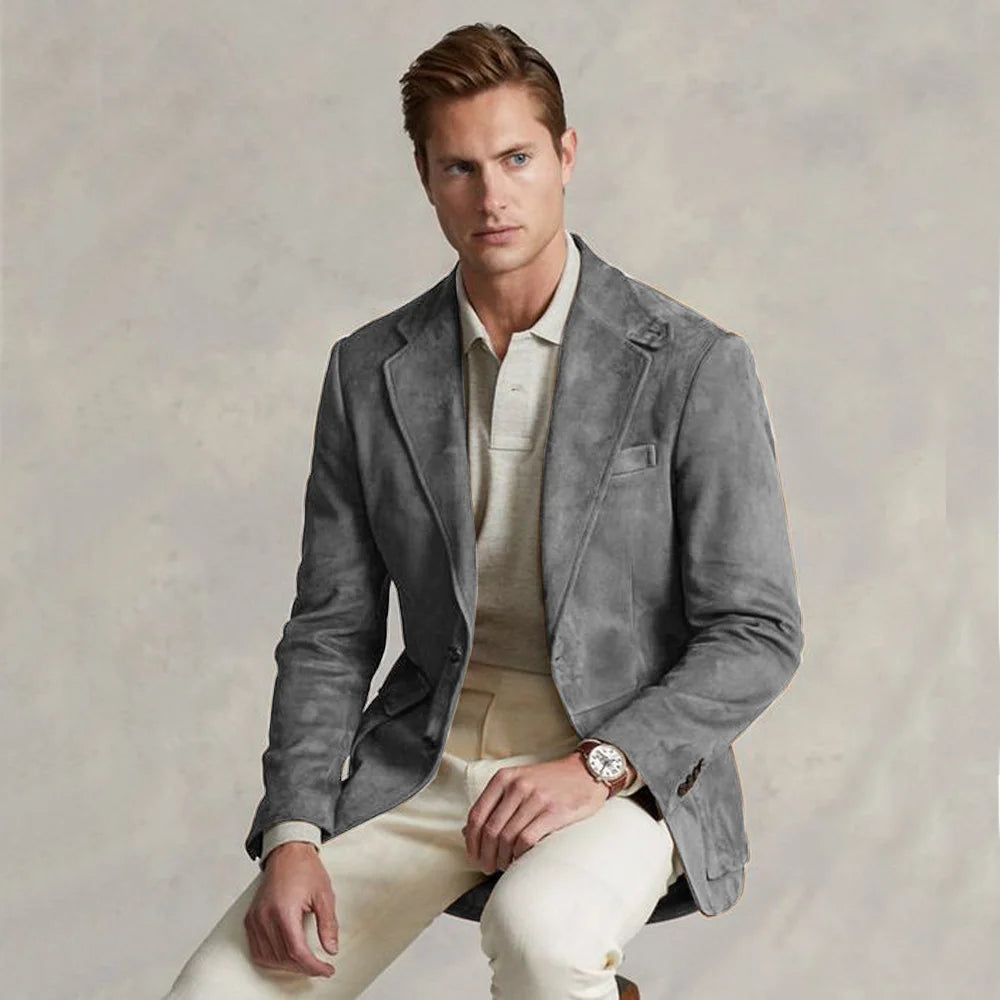 Men's Suit Jacket Suede Single Breasted Casual
