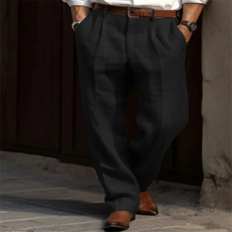 Men's Linen Long Pants in Straight-leg, Solid Color, Comfortable, Breathable for Casual Daily and Vacation in Spring and Summer
