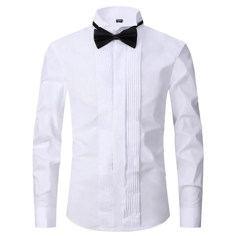 Men's Tuxedo Shirt Long Sleeve French Cuff Button Wedding Dress Shirts Double Cuff with Cufflinks