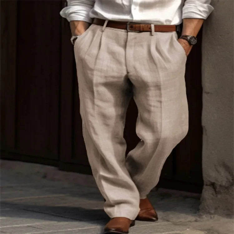 Men's Linen Long Pants in Straight-leg, Solid Color, Comfortable, Breathable for Casual Daily and Vacation in Spring and Summer