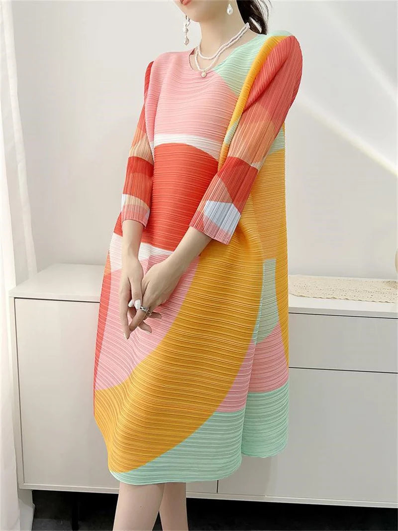 Women's Beautiful Printed Pleated Evening Dress