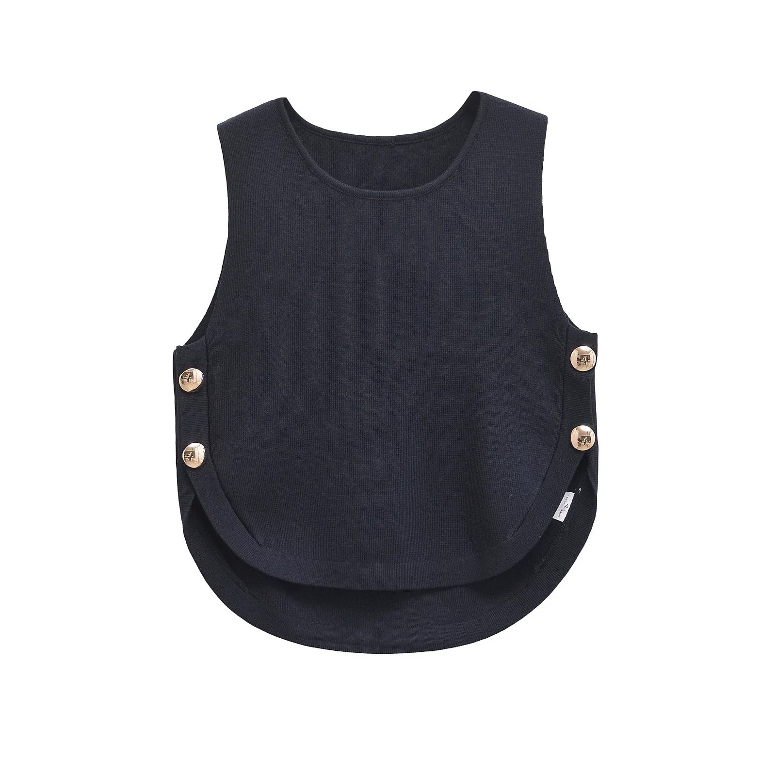 Women's Chic Sleeveless with Side Buckles Asymmetrical Hem Casual O-neck Crop Top