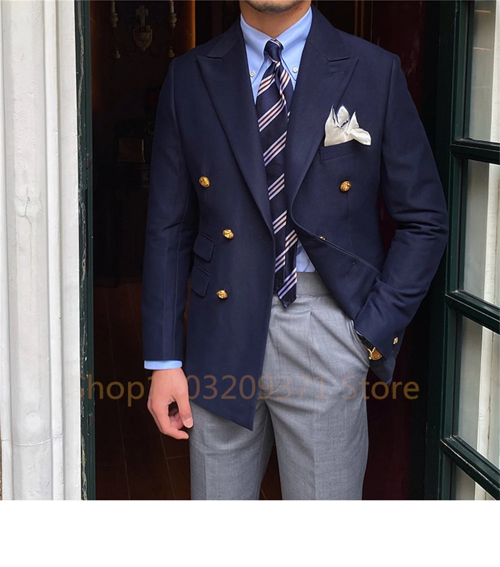 Men Double-breasted Slim Fit Blazer Jackets