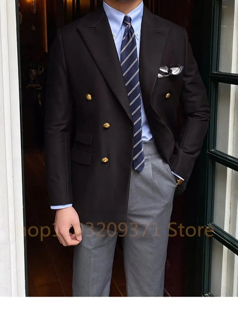 Men Double-breasted Slim Fit Blazer Jackets