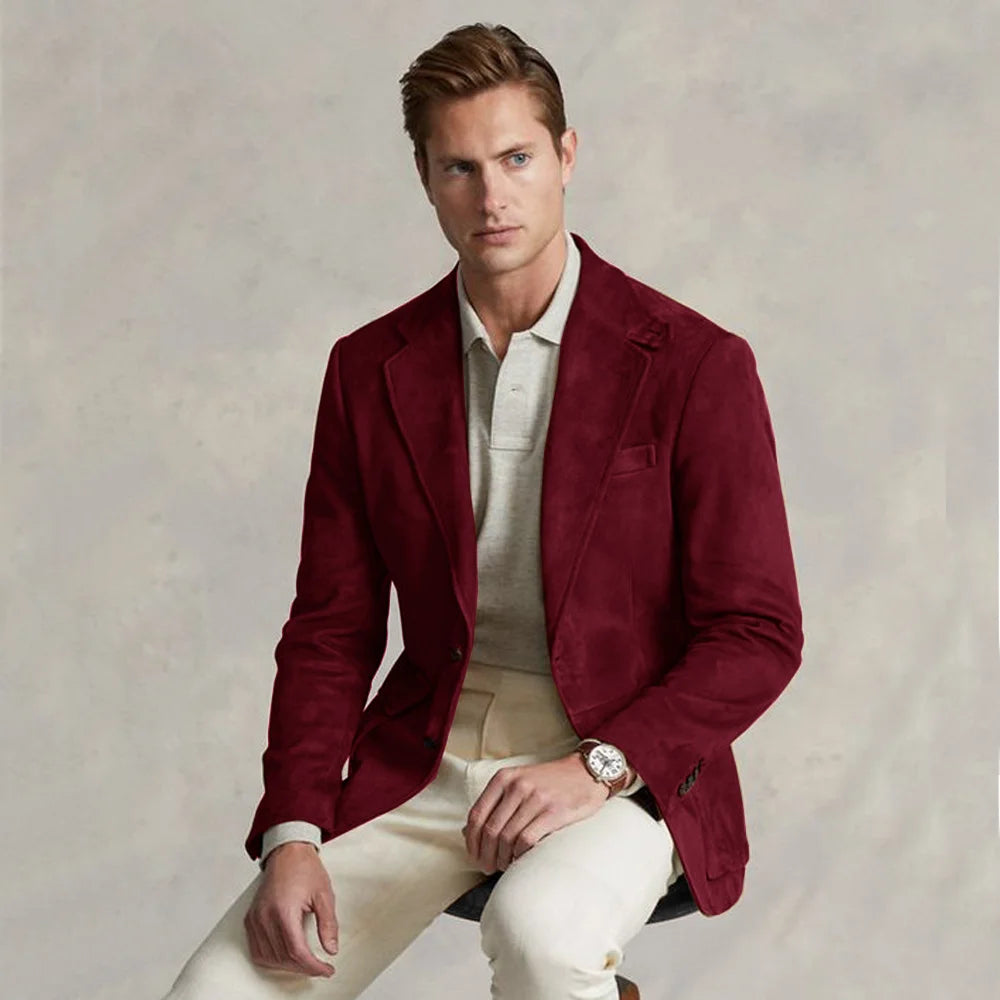 Men's Suit Jacket Suede Single Breasted Casual