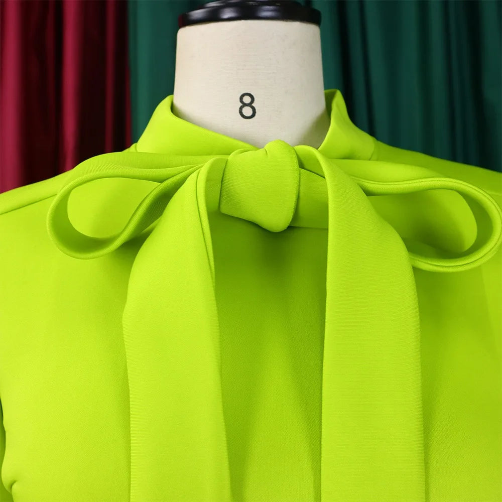 Elegant Dresses for Women Bow Collar Full Sleeve High Waisted