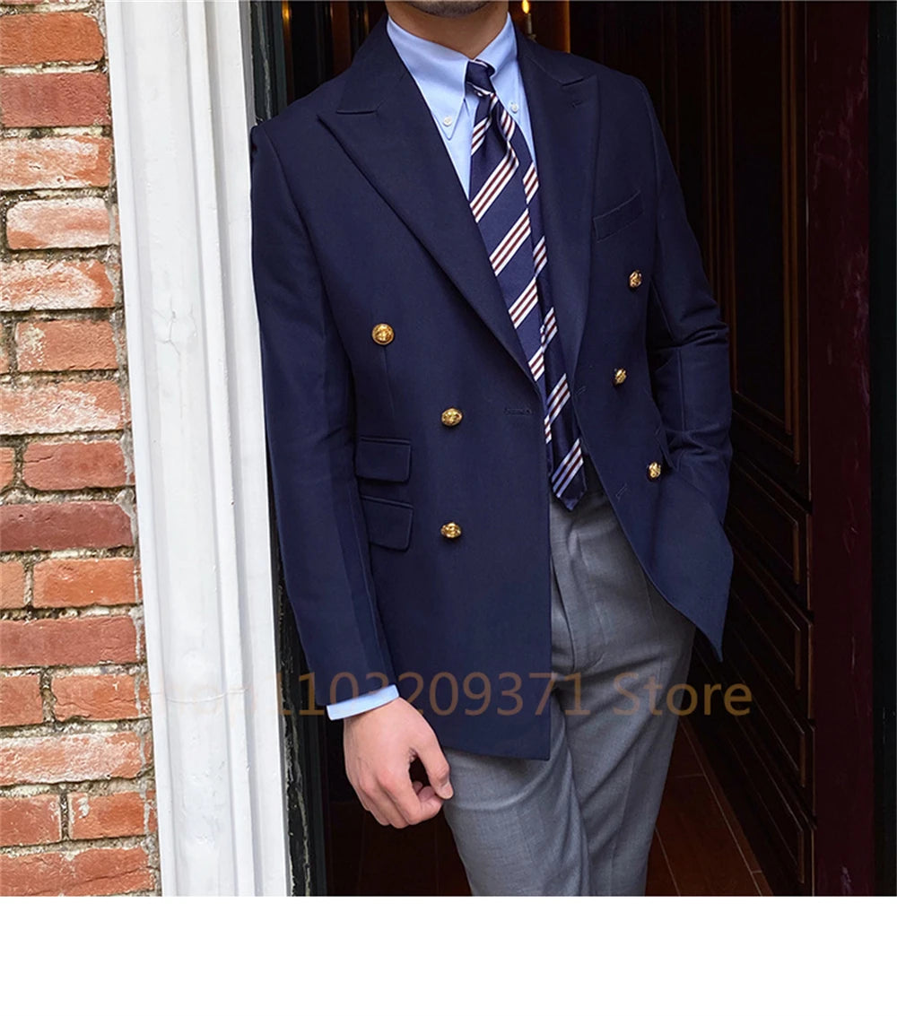 Men Double-breasted Slim Fit Blazer Jackets