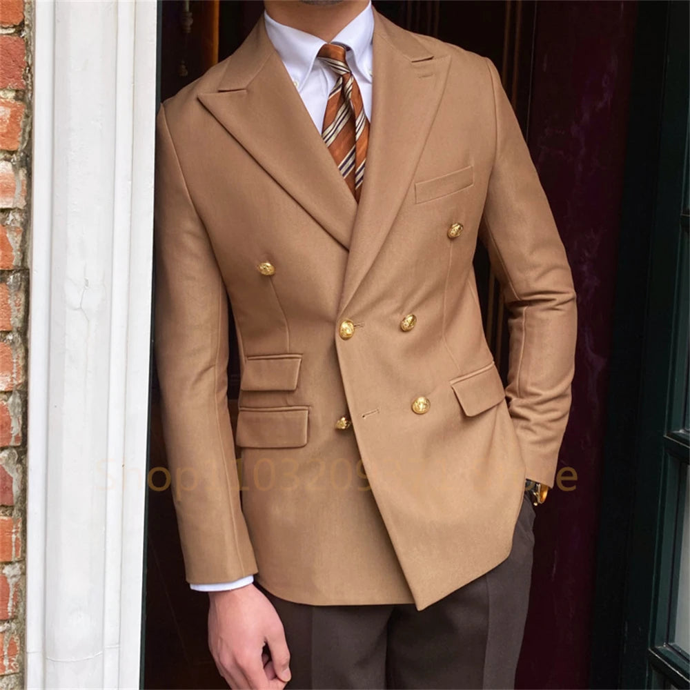 Men Double-breasted Slim Fit Blazer Jackets