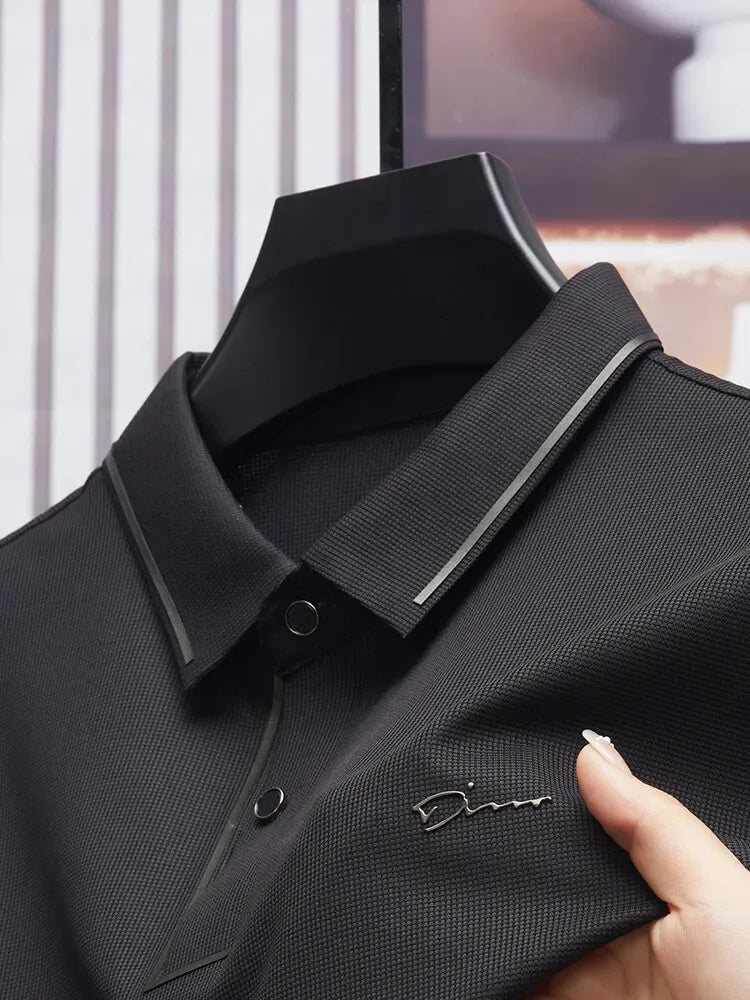 Men's New Seamless Premium Luxury Cool Fabric Business Casual Golf Slim Fit Blouse Collar Polo Shirt