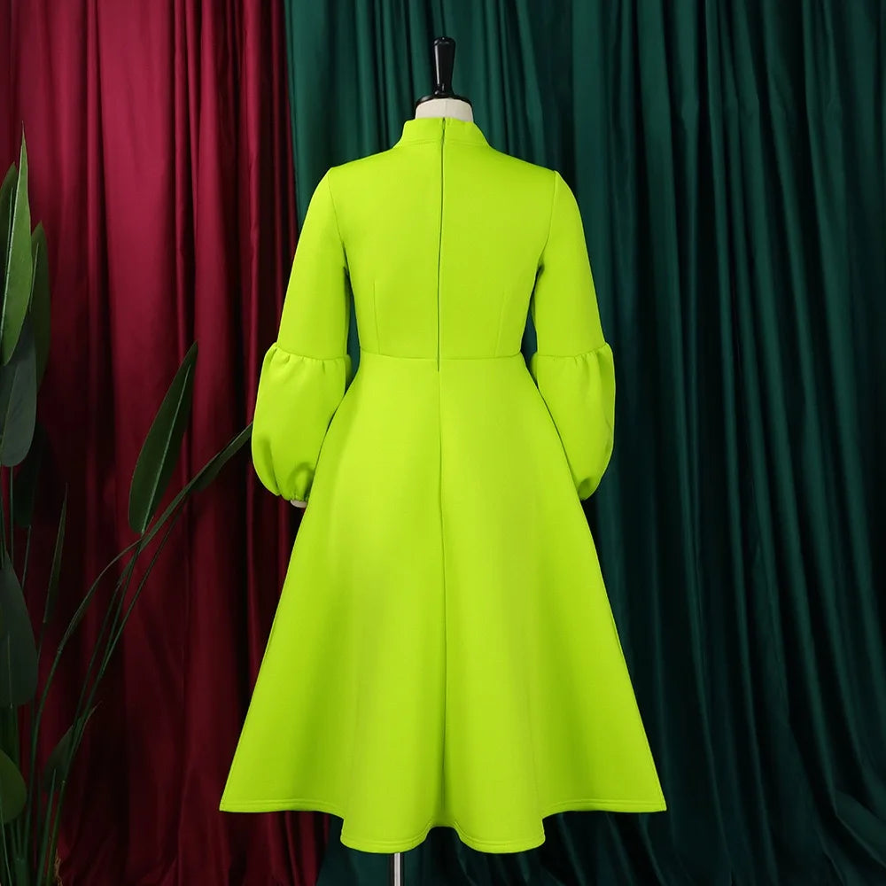 Elegant Dresses for Women Bow Collar Full Sleeve High Waisted