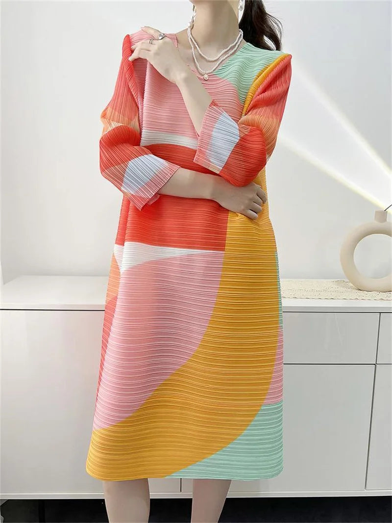 Women's Beautiful Printed Pleated Evening Dress